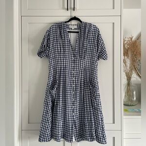 Navy gingham shirt dress by Trovata Birds of Paradise